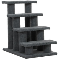 PawHut 23.5" 4-Step Pet Stairs with Carpeted Scratching Post - Dark Grey-Scratching post cat steps with 4 steps and 8 posts for pets to scratch, climb and play on 