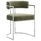 Modway Huron Curved Back Fabric and Metal Dining Accent Chair - Silver/Leaf-Modern Barrel Dining Chair