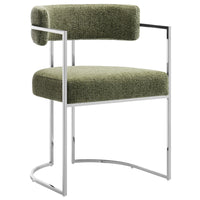 Modway Huron Curved Back Fabric and Metal Dining Accent Chair - Silver/Leaf-Modern Barrel Dining Chair