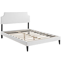 Modway Corene Vinyl Queen Platform Bed with Squared Tapered Legs - White-Fine Vinyl Upholstery
