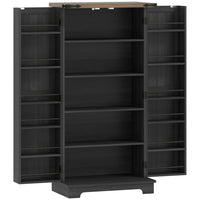 HOMCOM 47" H Pantry Cabinet with Adjustable Shelves - Black-Barn door design with black metal accents and wood grain top exudes farmhouse charm 