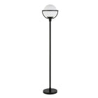 Hudson&Canal - Lampadaire Cieonna Globe & Stem avec abat-jour en verre - Bronze noirci/blanc-Design glamour pour votre salon, votre bureau, votre chambre ou votre coin lecture