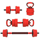 Soozier - Ensemble D’Haltères 44 Lb 4-En-1 - Barre Kettlebell Support Pour Pompes - Rouge-Ensemble 4-en-1 de 44 lb (20 kg) : haltères, barres, kettlebells et supports pour pompes  