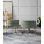 Manhattan Comfort Bailey 18.11" Mid-Century Modern Polyester Blend Upholstered Ottoman - Sage Green with Gold Legs - 2 Pack-Solid Wood Frame for Durability and Functionality