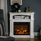 HOMCOM Electric Fireplace Heater with Mantel, Storage and Remote Control - White-Realistic LED flame effect with 4 adjustable brightness settings 