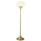 Hudson&Canal Aleister Torchiere Floor Lamp with Glass Shade - Brass/White Milk-Paired with a white milk glass enclosed globe shade