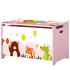 Qaba Toy Box, Kids Storage Chest with Lid, Safety Hinges and Groove Handles - Pink-Spacious storage space for toys, books and clothes
