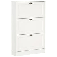 HOMCOM Narrow Shoe Cabinet with 3 Flip Drawers for Entryway - White-Three flip drawers hold up to 20 pairs of shoes
