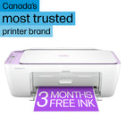 HP DeskJet 2842e Wireless All-in-One Printer Scanner Copier - Bright Lilac-PRINT SPEED - Up to 5 ppm colour, 7 ppm black