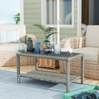 Outsunny - Table basse d’extérieur en osier 35 po avec plateau en verre-Le rotin PE et le dessus en verre trempé assurent un entretien facile