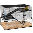PawHut - Cage avec Bassin en Verre pour Petits Hamsters - Noir-Trois niveaux pour beaucoup d’espace