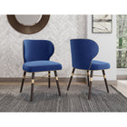 Manhattan Comfort - Chaise de salle à manger moderne Strine 21,65 po en velours bleu-Cadre en bois avec base géométrique en métal doré croisé pour un style tendance et une durabilité accrue