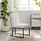 Modway Indulge Channel Tufted Fabric Dining Chair - White-Matte Black Stainless Steel Frame