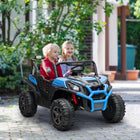 Qaba 24V 7AH Big Battery Powered Kids Ride Car with 2 Seater - Blue-Spring suspension in the rear wheels smooths out rides on varied terrains 