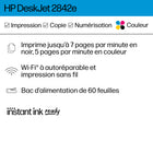 HP - Imprimante tout-en-un DeskJet 2842e avec 6 mois d'abonnement Instant Ink - Skyride-Principales caractéristiques: Impression en couleur, copie, numérisation, bac d'alimentation de 60 feuilles et impression mobile et sans fil