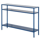 Hudson&Canal Ricardo 42"W Console Table with Metal Shelves - Mykonos Blue-Two lower shelves offer plenty of storage options