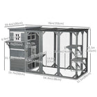 PawHut 76" L Outdoor Wooden Catio Walk-in Cat House with Jump Platforms - Grey-Window and door opening for cats observing outside 