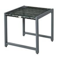 Outsunny - Table basse en rotin avec plateau en verre trempé et cadre en aluminium pour extérieur, jardin, gris-Un excellent ajout pour tous les espaces extérieurs  