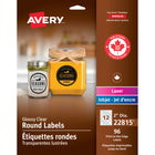 Avery Clear Laser/Inkjet Glossy Print-to-the-Edge Round Labels, Permanent, 2" Diameter, 96 Pack (22815)-Get a custom printed-on look to products, party favours and decorations, crafts, envelopes, bottles, mason jars, food containers and bath and beauty products
