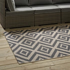 Modway Jagged Geometric Diamond Trellis Indoor/Outdoor Area Rug - 8 ft W x 10 ft L - Grey/Beige-Gripping Rubber Underside 