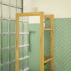 HOMCOM Full Length Mirror with Shelf Bamboo Frame - 13.8" W x 66.1" H - Brown-Anti-slip foot pads protect your floor from scratches 