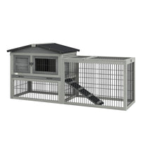 PawHut Wooden Rabbit Hutch with Ramp, Openable Roof and Pull-out Tray - Light Grey-Suits for rabbit, bunny, guinea pig or other small animals 