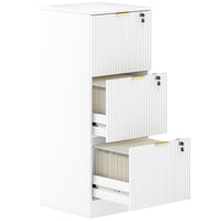 HOMCOM 3-Drawer Fluted Vertical Letter/A4 Filing Cabinet with Lock - White-Compact design fits perfectly in small spaces

