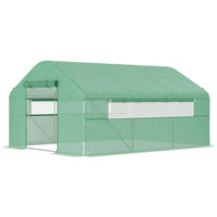 Outsunny Walk-in Tunnel Greenhouse - Large Windows & Zippered Door - 13' x 10' x 6.5' - Green- Galvanized steel frame with bracing for stability
 