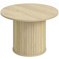 HOMCOM Round Coffee Table with Slatted Column Base - Natural Wood-Slatted column design with natural wood finish adds elegance and ensures robust stability