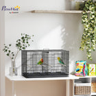 PawHut - Cage à oiseaux 18 po H, avec séparateur, 4 perchoirs en bois, plateau coulissant - noir-Comprend quatre perchoirs et quatre mangeoires pour plus de commodité 