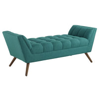 Modway Response Medium Upholstered Fabric Bench - Teal-Solid Beech Wood Legs
