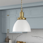 Hudson&Canal Elodie 12" Wide Pendant with Metal Shade - Matte White/Brass/Matte White-Handcrafted matte white and brass finishes are applied to the round metal base