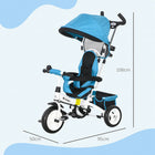 Qaba - Tricycle poussette 6 en 1 pour bébé avec panier et canopée - bleu-Canopy pliable permettant un rangement et un transport faciles 