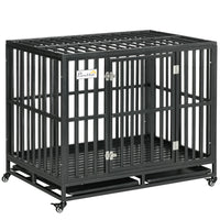PawHut - Cage pour chien en acier robuste 41 po - noir-Tubes et cadre calibrés en acier de haute qualité pour une durabilité longue durée 