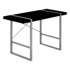 Monarch Specialties 7664 48" Computer Desk - Black/Silver Metal-Industrial-inspired computer desk with a thick-panel desktop in a black finish