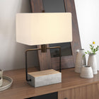 Hudson&Canal Holden 22.75" Tall Table Lamp with Fabric Shade - Concrete/Blackened Bronze/White-Includes a 6 ft. cord with rotary socket switch