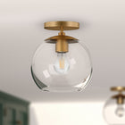 Hudson&Canal - Plafonnier semi-encastré Bartlett de 23 cm de large avec abat-jour en verre - Laiton/Transparent-Une finition en laiton fabriquée à la main est appliquée à la base en métal du globe