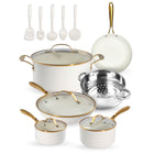 Gotham Steel Naturals Ceramic Nonstick Cookware Set - Cream with Gold Handles - 15-Piece-Healthy cooking is just a step away. Thanks to a nonstick surface that's 2x more durable than previous generations, minimal to no oil or butter is needed