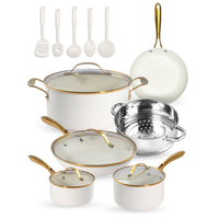 Gotham Steel Naturals Ceramic Nonstick Cookware Set - Cream with Gold Handles - 15-Piece-Healthy cooking is just a step away. Thanks to a nonstick surface that's 2x more durable than previous generations, minimal to no oil or butter is needed