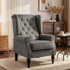 HOMCOM - Fauteuil d’appoint en tissu avec pieds en bois - accoudoirs roulés pour chambre - gris charbon-Dossier à oreilles capitonné avec accoudoirs roulés apporte une élégance charmante 
