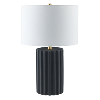 Hudson&Canal - Lampe de table haute Seren 23" avec abat-jour en tissu - Noir mat/laiton/blanc-Design moderne et contemporain pour votre salon, espace de travail ou table de chevet
