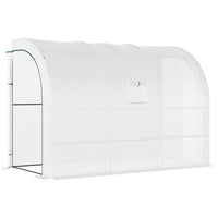 Outsunny Walk-in Wall Lean-to Greenhouse with PE Cover - Windows - Shelves and 2 Zipper Doors - White- Extend your growing season and protect plants year-round
 