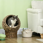 PawHut Wicker Cat Bed with Cushion and Stand - Dark Brown-Lightweight construction allows easy relocation 