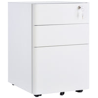 Vinsetto 3-Drawer Steel Lockable Filing Cabinet with Wheels - White-Compact design fits under desks for space-saving storage
