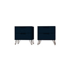 Manhattan Comfort Rockefeller 20.08" Mid-Century Modern 2-Drawer Nightstand 2-Piece Set - Tatiana Midnight Blue-2-Piece Mid-Century Modern Nightstand for Bedroom and Living Room Use