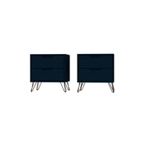 Manhattan Comfort Rockefeller 20.08" Mid-Century Modern 2-Drawer Nightstand 2-Piece Set - Tatiana Midnight Blue-2-Piece Mid-Century Modern Nightstand for Bedroom and Living Room Use