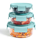 Bentgo Glass Leak-Proof Glass Food Storage Set - Soft Aqua-1 Small (1.6 cups), 1 Medium (2.7 cups), and 1 Large (4.1 cups)