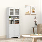 HOMCOM 57" H Modern Kitchen Pantry Cabinet with Glass Doors - White-Anti-tipping kits ensure safety and stability, preventing accidents 
