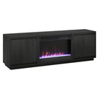 Hudson&Canal - Meuble TV Presque avec foyer en cristal de 26 po pour téléviseurs jusqu'à 75 po - Grain noir-Comprend une cheminée électrique avec un lit de flammes en cristal et deux armoires fermées avec 4 étagères pour un grand espace de rangement