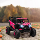 Qaba 12V Battery Powered Electric UTV with Slow Start - Pink-Features manual and remote control modes, balancing fun with parental supervision 